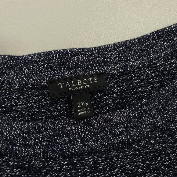 Talbots Sweater Womens 2X Petite Blue Marled Button Shoulder Boat Neck 2XP - Picture 9 of 11